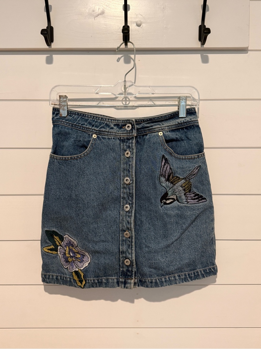 Honey Punch Cottagecore Embroidered Denim Mini Skirt Boho Size S